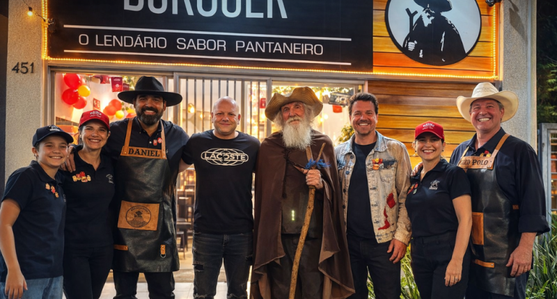 Time do Búfalo Beef em frente a loja