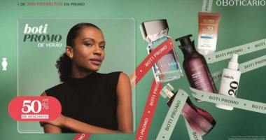 Produtos de beleza de verão expostos em loja do O Boticário, representando autocuidado e renovação.