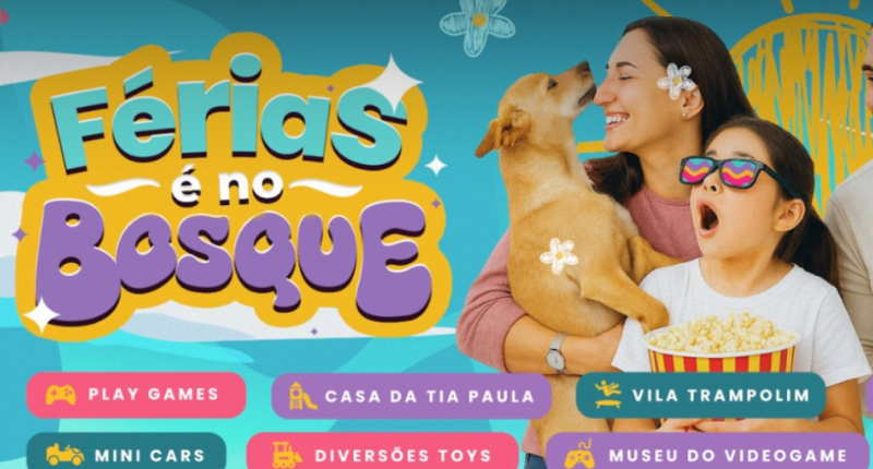 Flyer da campanha Férias é no Bosque, do Bosque dos Ipês