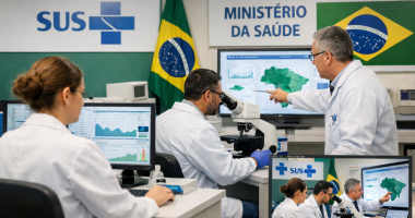 Profissionais de saúde analisam dados epidemiológicos em ambiente hospitalar