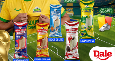 picolés da linha Sabor Artilheiro com embalagens coloridas inspiradas em países e futebol