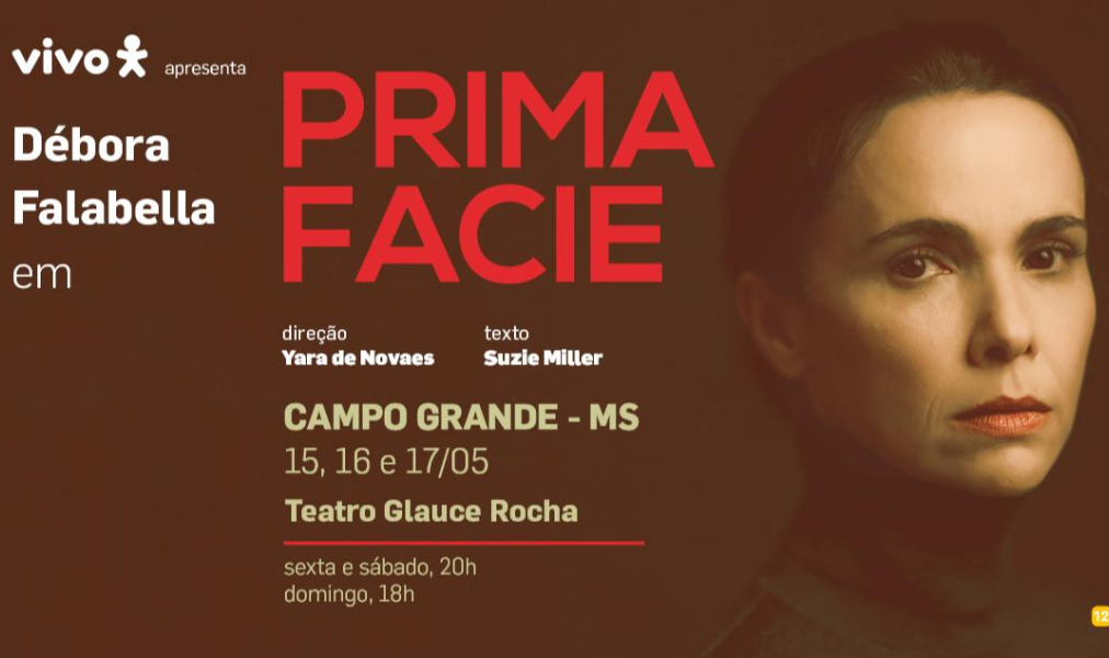 Cartaz com a arte do teatro e a atriz estampada