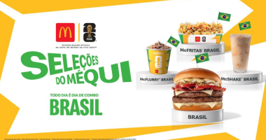Combo do McDonald’s com hambúrguer, batata frita e sobremesa inspirados na seleção brasileira em campanha temática da Copa