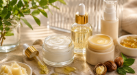 Produtos de skincare com ceramidas, esqualano e óleos vegetais usados para fortalecer a barreira cutânea e hidratar a pele