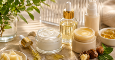 Produtos de skincare com ceramidas, esqualano e óleos vegetais usados para fortalecer a barreira cutânea e hidratar a pele