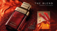 Frasco do perfume The Blend Amber Saffron, lançamento masculino inspirado em especiarias e perfumaria árabe.