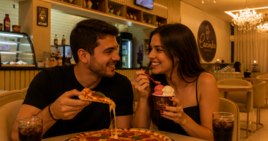 Casal celebra o Dia dos Namorados com pizza artesanal, gelato italiano e bebidas em experiência especial da Cacimba Sorvetes