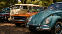 Exposição de carros antigos reunindo famílias e colecionadores em evento beneficente com arrecadação de brinquedos em Campo Grande