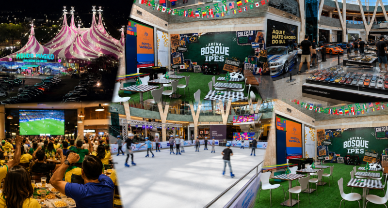 Visitantes aproveitam atrações de lazer e entretenimento no Shopping Bosque dos Ipês, em Campo Grande.