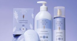 Produtos da linha Cuide-se Bem Lavandinha, do O Boticário, com body splash, hidratante e sabonete.