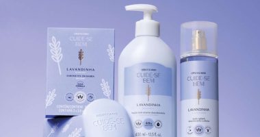 Produtos da linha Cuide-se Bem Lavandinha, do O Boticário, com body splash, hidratante e sabonete.