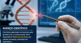Pesquisador utiliza técnica de edição genética em DNA durante estudo que removeu o cromossomo extra associado à Síndrome de Down em células humanas cultivadas em laboratório.