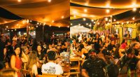 Área externa do Dragons Beer recebe clientes durante evento com música ao vivo e cerveja artesanal.
