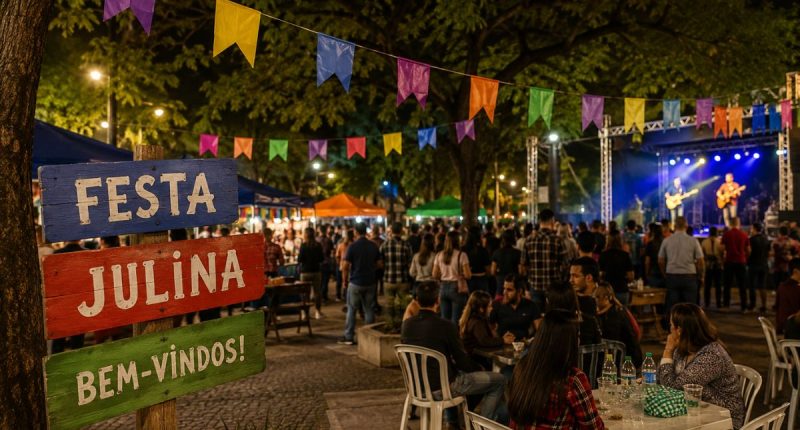 Imagem criada por IA para representar uma festa junina na praça
