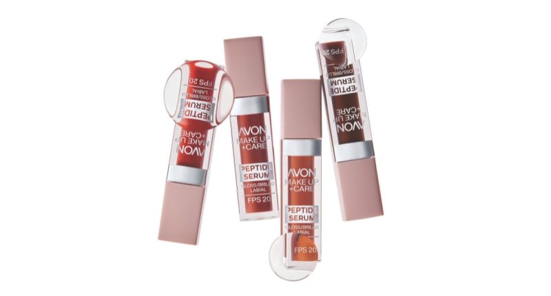 Gloss labial Avon Tratamake Lip Gloss Peptídeos, lançamento com ácido hialurônico, peptídeos e proteção solar FPS 20.